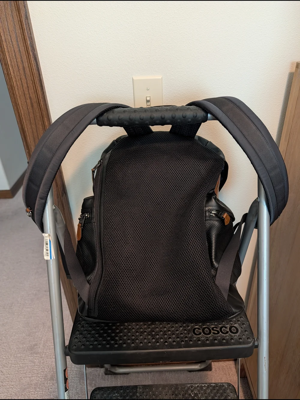 Coach Black Perforated Leather Men's Backpack with Tan Accent